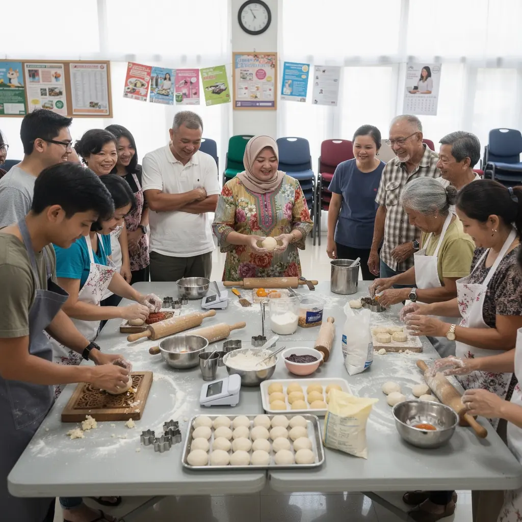 A cozy kitchen scene with baking ingredients and tools laid out for making pastries.